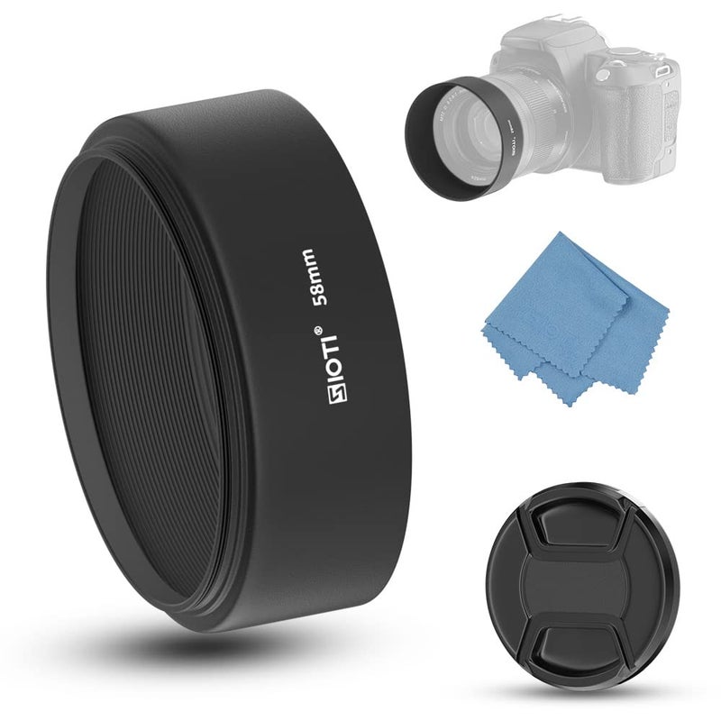 SIOTI 58mm Lens Hood, Oxidation Matte Anti Reflective Treatment, Aluminum Alloy, with 1 * 62mm Lens Cap, Compatible with Sony/Canon/Nikon/Fuji etc >50mm Camera Lens - Image 1